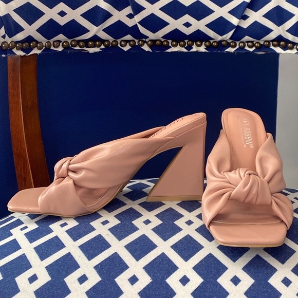 Cape Robbin Shoes - Pink square toe wrap knot thick heel mules by Cape Robbin